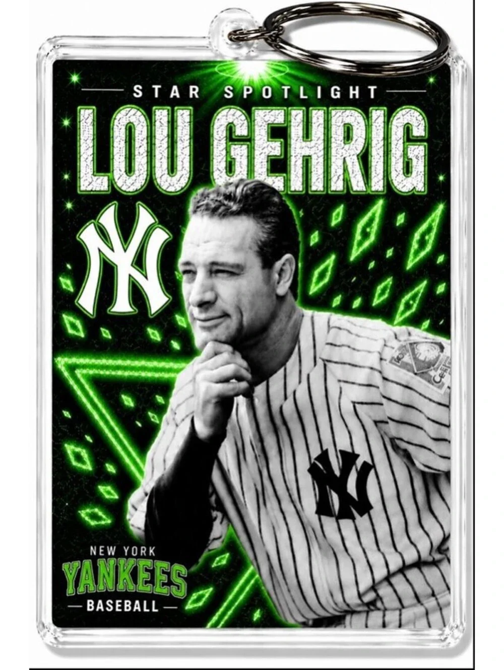 3906 Lou Gehrig Keychain Green Spotlight Premium Keychain No Nameplate